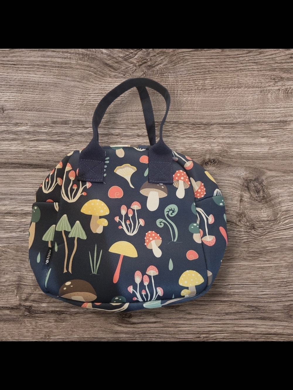 Mushroom Print Navy Lunch Tote Bag
